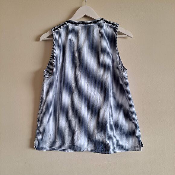 J. Crew Blue White Stripe SleevelessEmbroidered Neckline w Tassle Top - Size 6 - Picture 7 of 11